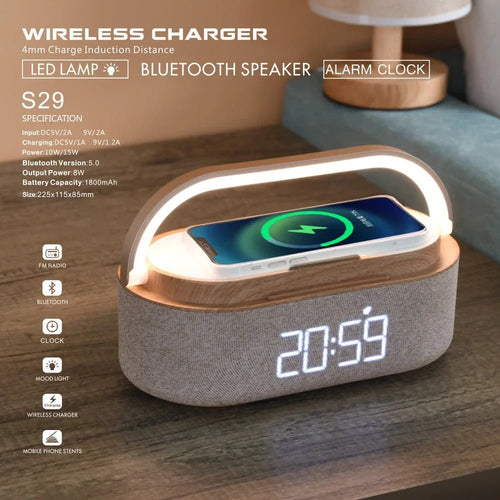 Bluetooth Speaker with Wireless Charging & Alarm Clock - Big Mike