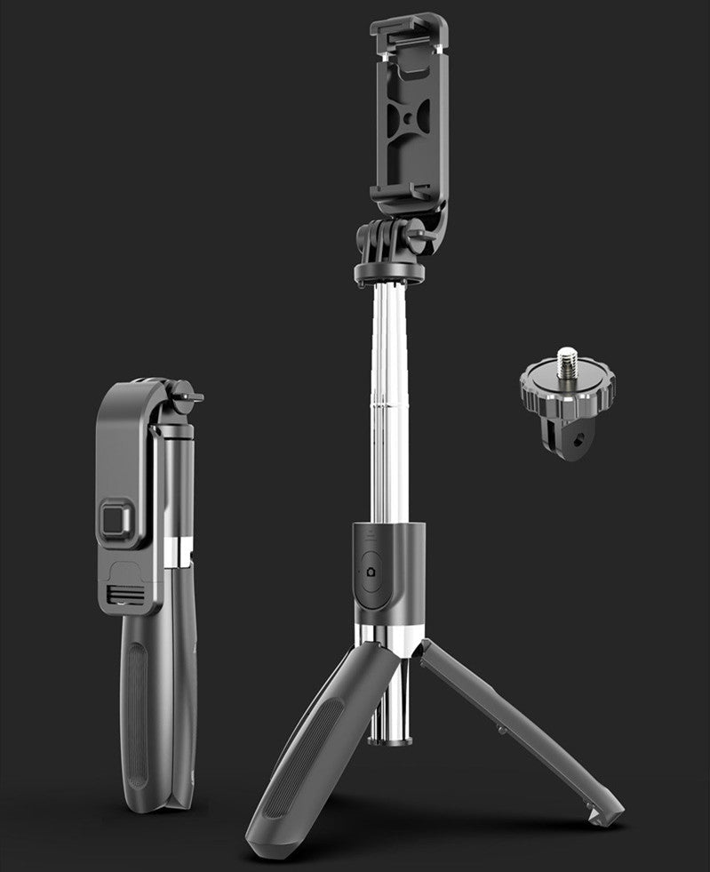 Compatible with Apple, Tripod Selfie Stick Mobile Universal Live Triangle Bracket One Bluetooth Selfie Artifact - Big Mike