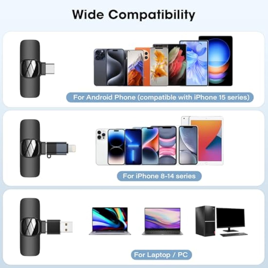 HMKCH Wireless Lavalier Microphone for iPhone - iPad, Android Phone,Computer, Mini Lapel Mic with Noise Reduction and crystal sound for Video Recording, Vlogging, TikTok, YouTube - Big Mike