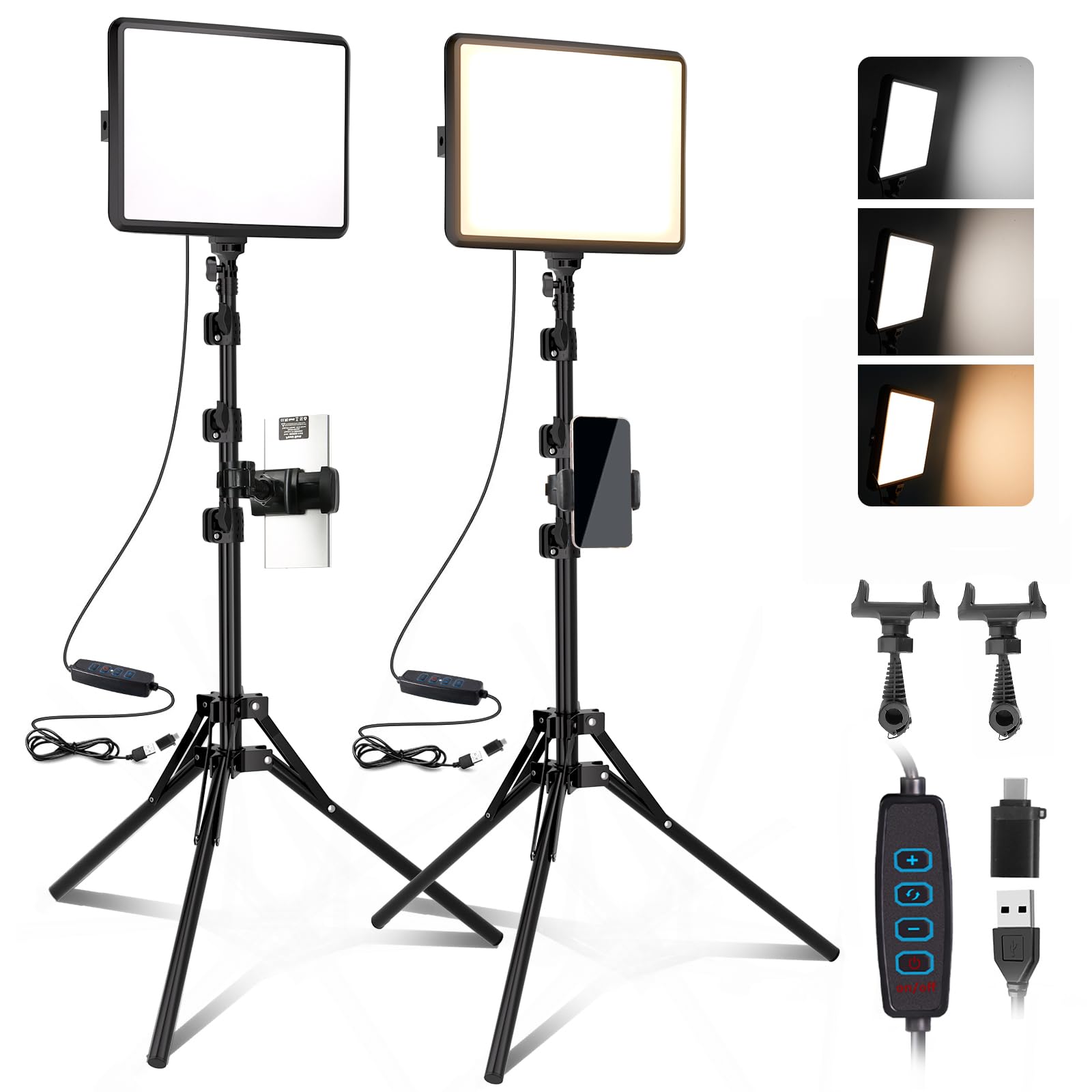 NiceVeedi 2 - Pack Photography Lighting Kit, 25 * 20CM Dimmable15W LED Studio Video Light, Stream Selfie Light for Recording/Game Streaming/Camera - Big Mike