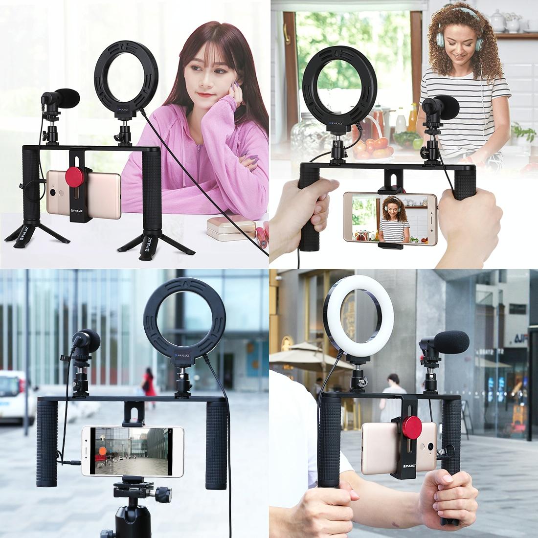NNEIDS 4 - In - 1 Vlogging Kit With 4.7 Ring Light Mic Tripod & Stabilizer - Big Mike