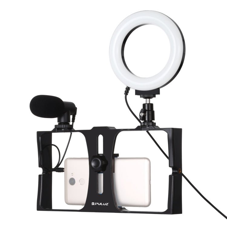 PULUZ 3 - in - 1 Vlogging Rig with Microphone, 4.7" LED Light, Cold Shoe Tripod for Smartphones (Blue) - Big Mike