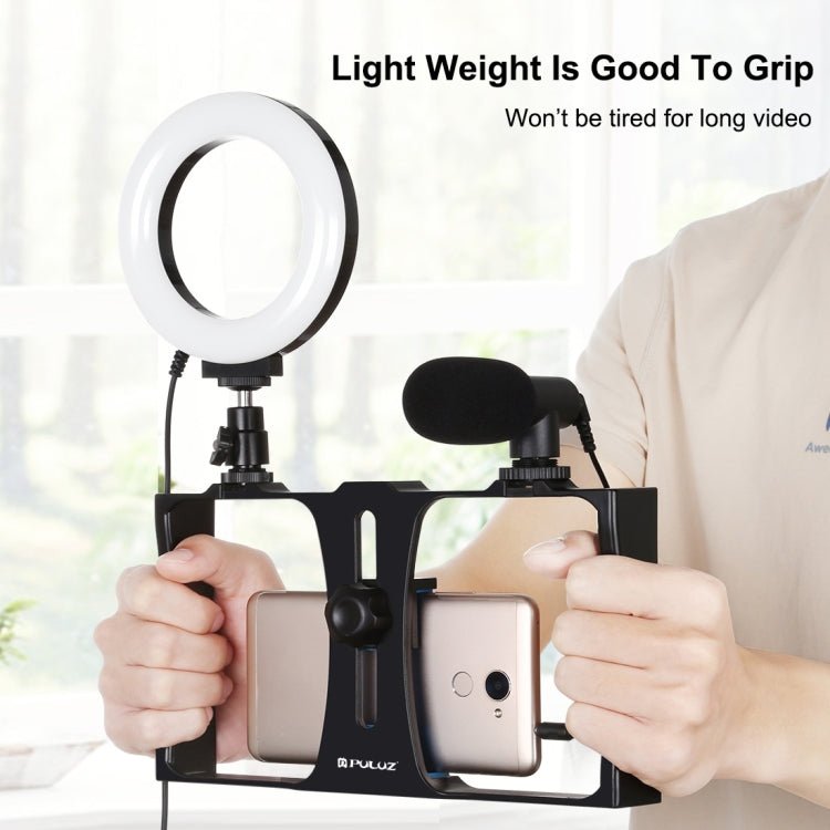 PULUZ 3 - in - 1 Vlogging Rig with Microphone, 4.7" LED Light, Cold Shoe Tripod for Smartphones (Blue) - Big Mike