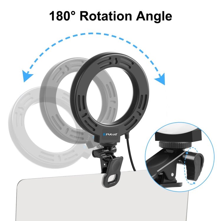 PULUZ 4.7 inch 12cm Ring Selfie Light 3 Modes USB Dimmable Dual Color Temperature LED Curved Vlogging Photography Video Lights with Monitor Clip Holder (Black) - Big Mike
