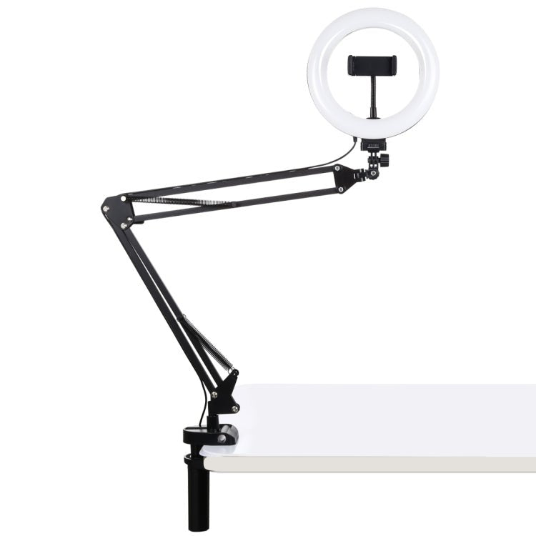 PULUZ 7.9 inch 20cm Ring Curved Light + Desktop Arm Stand USB 3 Modes Dimmable Dual Color Temperature LED Vlogging Selfie Photography Video Lights with Phone Clamp(Black) - Big Mike