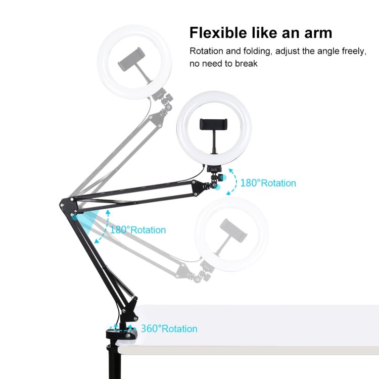 PULUZ 7.9 inch 20cm Ring Curved Light + Desktop Arm Stand USB 3 Modes Dimmable Dual Color Temperature LED Vlogging Selfie Photography Video Lights with Phone Clamp(Black) - Big Mike